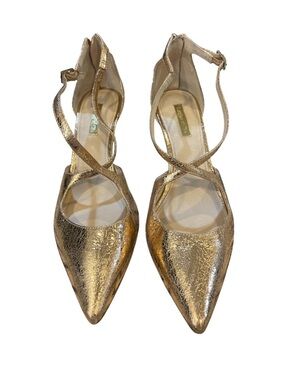 Louise et cie Women’s Gold Pointed Toe Crisscross Ankle Strap Flats - Women's